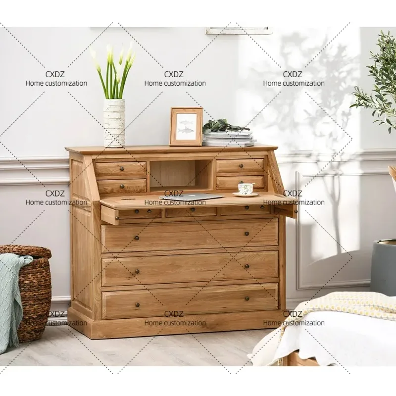 XX retro solid wood storage chest flip desk personalizedoak