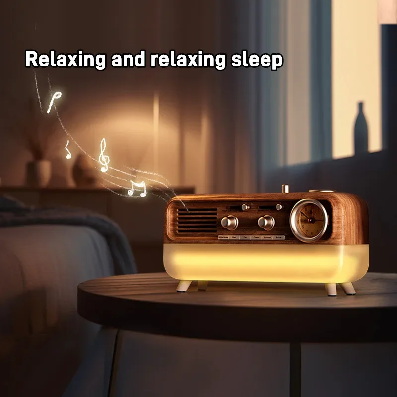 Retro Sleep White Noise Bluetooth Speaker LED Bedside Nightlight Multifunctional Wakeup Alarm Clock Speakers Creative Decorative