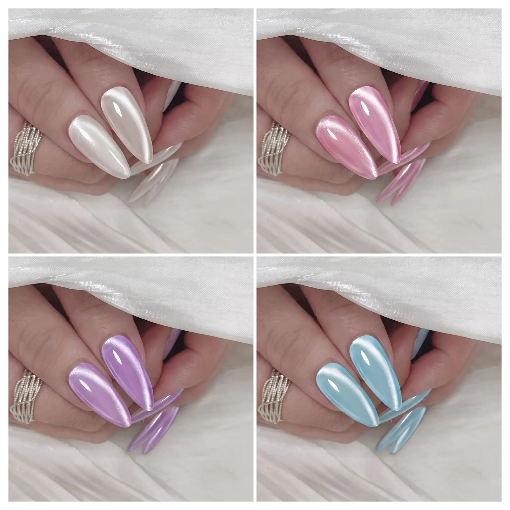 Hassleless 4Pcs Four-Season White Moonlight Cat Eye Nail Polish Gel, Versatile for Daily Use, Suitable for Both Hand and Foot Nails, Is a Great Holiday Gift for Family and Friends