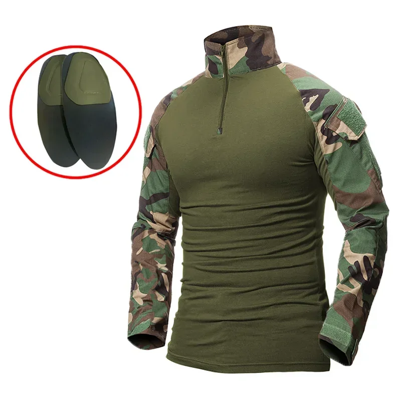 

Men Work Clothes Long Sleeve Tactical Elbow Pads Uniform Cotton CP Camouflage Shirt Man T Shirts