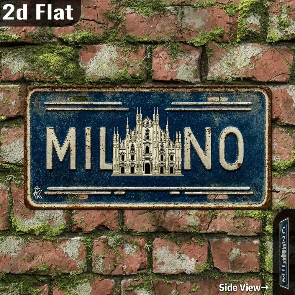 CIFbuy Personalized Vintage Milan Italy Metal Plaque,Customizable 11.9x6Inch 2D Print Waterproof Dustproof Home Wall Ornament