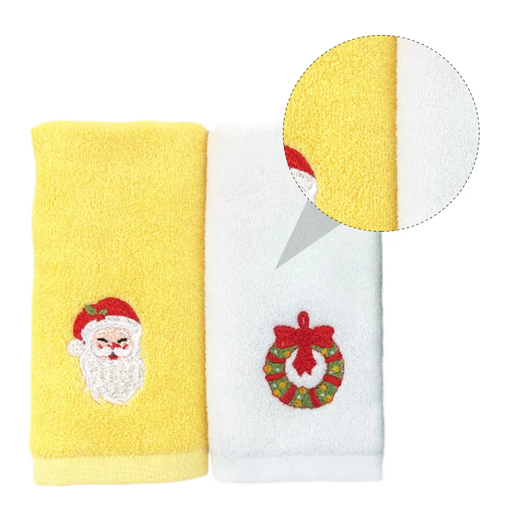 2 Pcs Christmas Towel Gifts Xmas Cartoon Cleaning Cloth Cotton Facial Embroidered