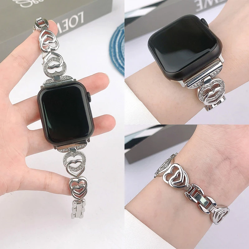 

Поп-женский ремешок из нержавеющей стали для Apple Watch Ultra 49 мм 38 мм 42 40 44 мм Металлический ремешок для IWatch 6 5 4 Se 8 7 41 45 Роскошная скобка