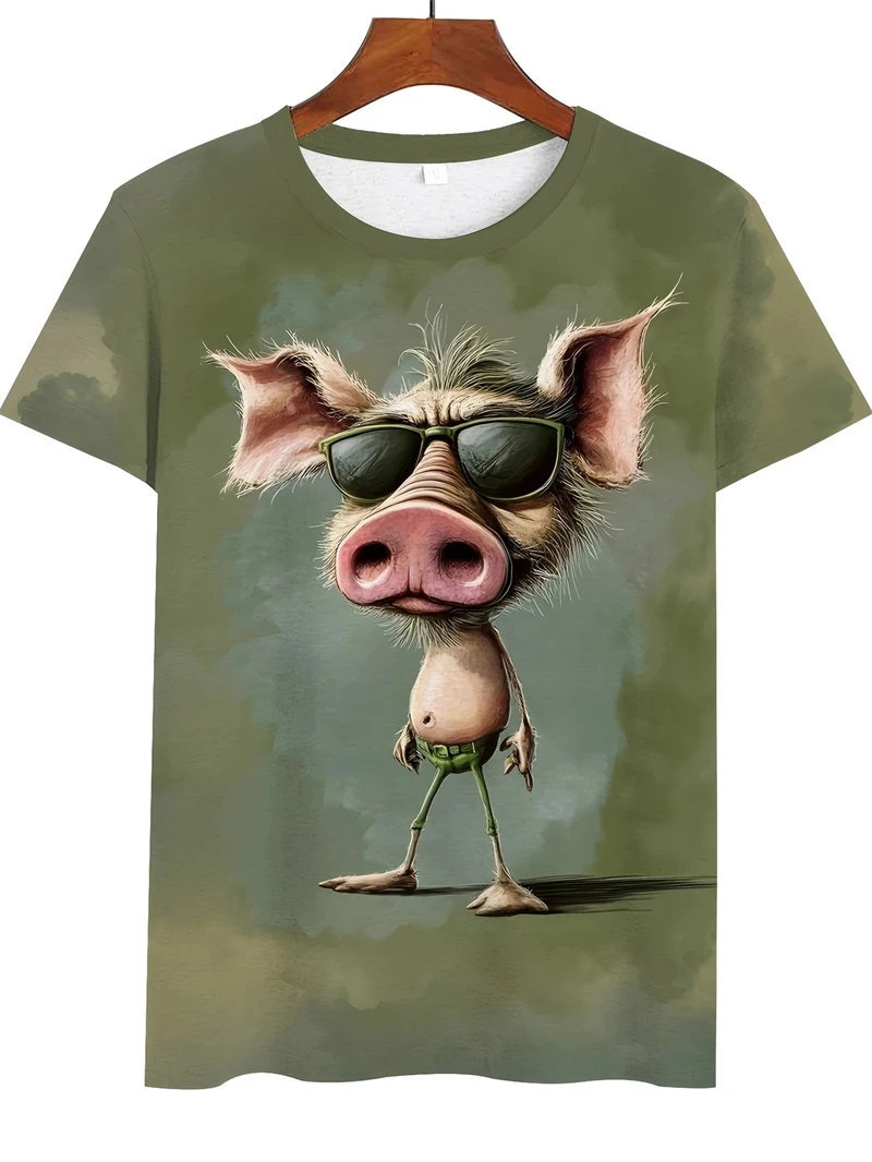 

Новая забавная мужская одежда в уличном стиле, повседневная футболка с 3D принтом, забавная графика животных, свободный топ с короткими рукавами и круглым вырезом для мужчин