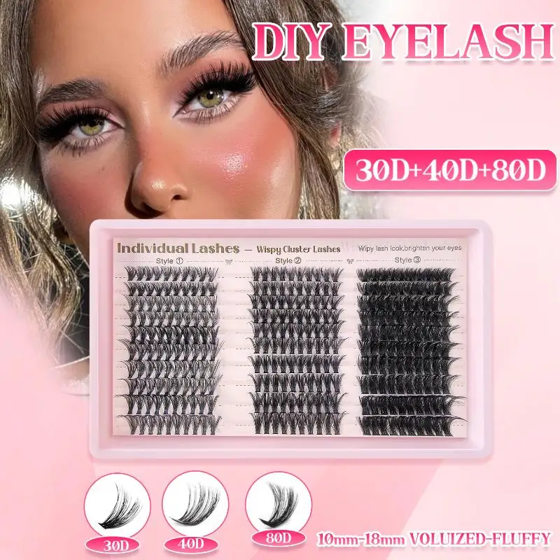 textureDIY Cluster Lash Extensions Kit D Curl 10-18MM Volume Eyelash Clusters Long Lasting Reusable for Beginners Makeup Parties