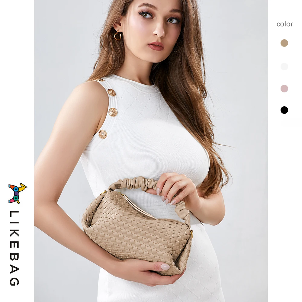 Likebagborsa intrecciata 2023 primavera e l\'estate nuova borsa femminile design di nicchia borsa intrecciata a mezza luna in metallo