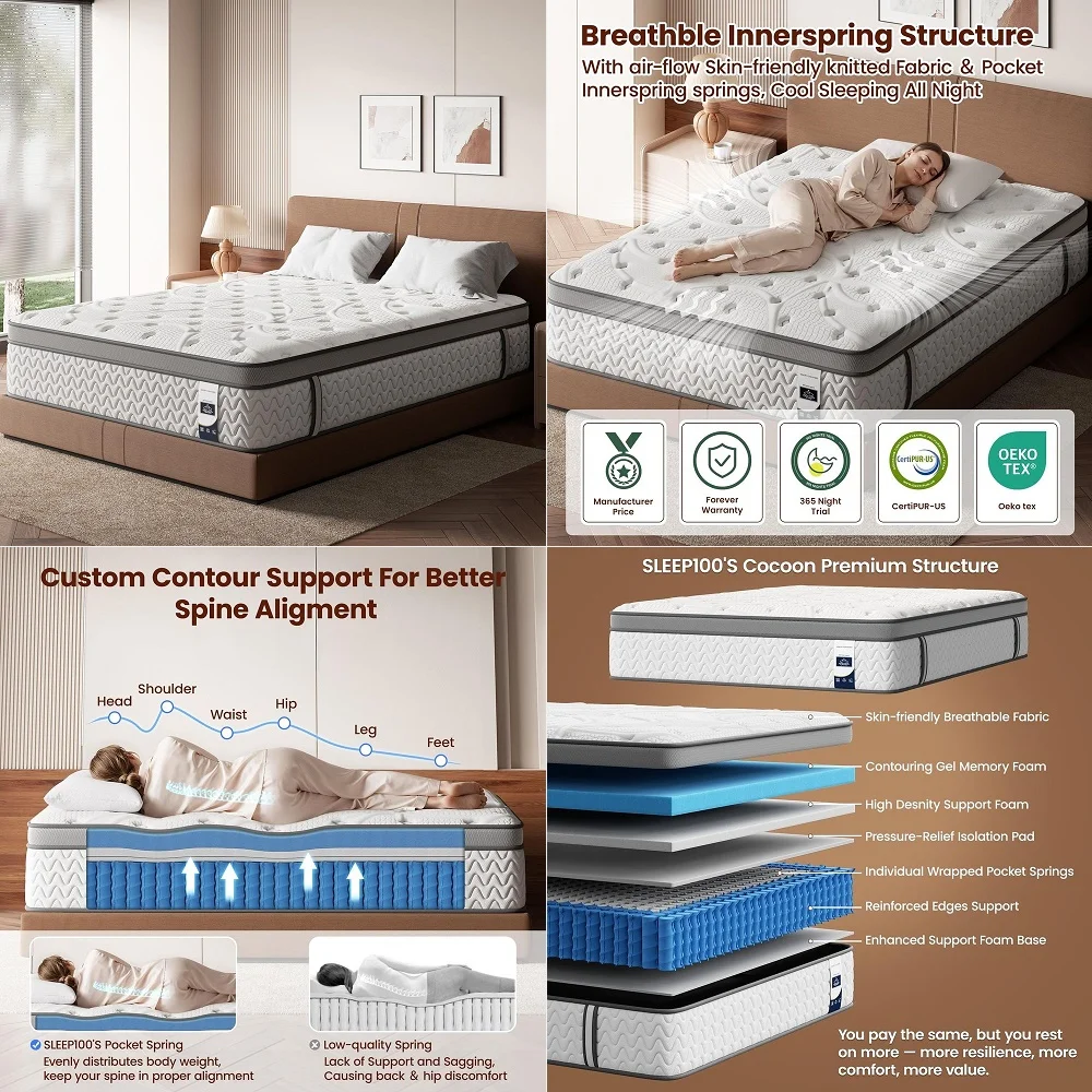 

Queen Mattress 12 Inch, 5Zone Deep Sleep Firm Mattress with Extra Lumbar amp Shoulder Support, Hotel Collection Hybrid Mattress