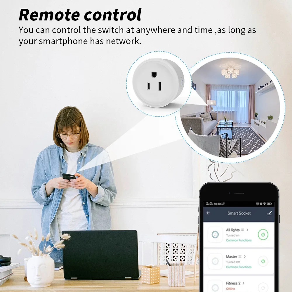 WiFi Smart Outlet Socket Plug, Função de sincronização, Alexa, Google Home Assistant, CozyLife, Voice Remote Control Group, 10A, US, 100-240V