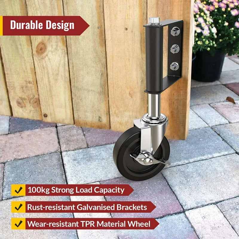 ABXH Heavy Duty Gate Caster, Spring Loaded Gate Wheel, Swivel Gate Caster Wheel For Wooden Gate And Fence 220LBS Capacity