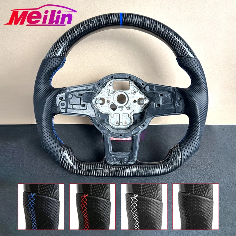 Volant en cuir et fibre de carbone pour Volkswagen Golf 7 7.5 GTI GTD GTE R 2013 – 2020 Polo GTI Tiguan Passat DSG
