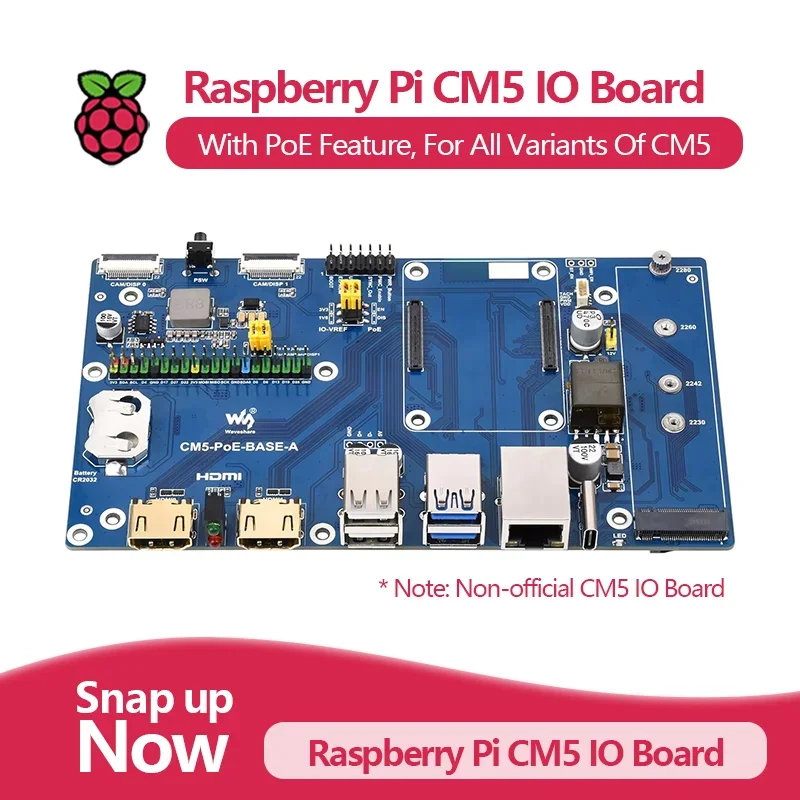 BoMaSWaveshare Raspberry Pi Compute Module 5 IO Board With PoE Feature, For All Variants Of CM5