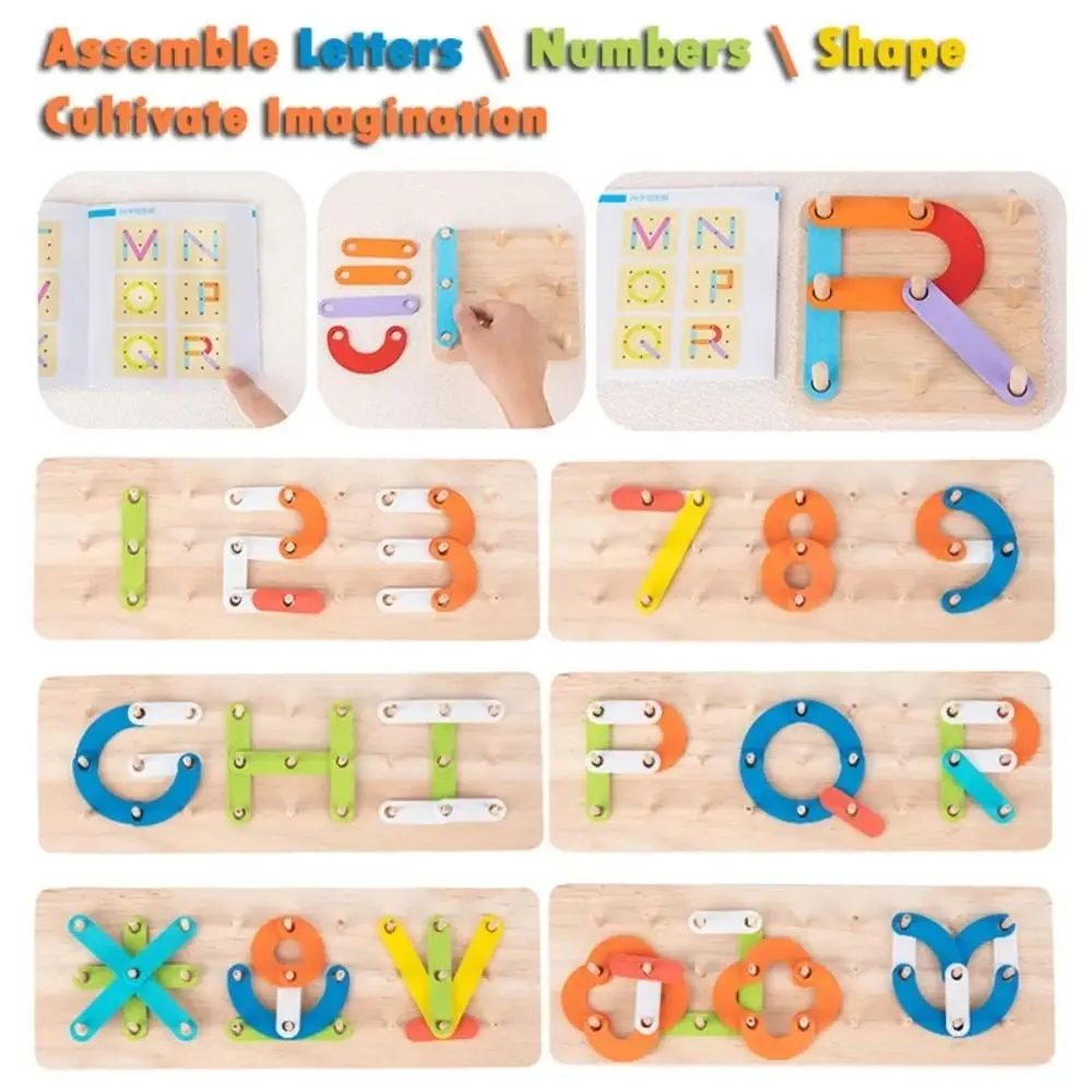 Color Geoboard Wooden Puzzles Toys Letter Number Construction Puzzle Pegboard Cognition Montessori Sensory Toys Learning Toy