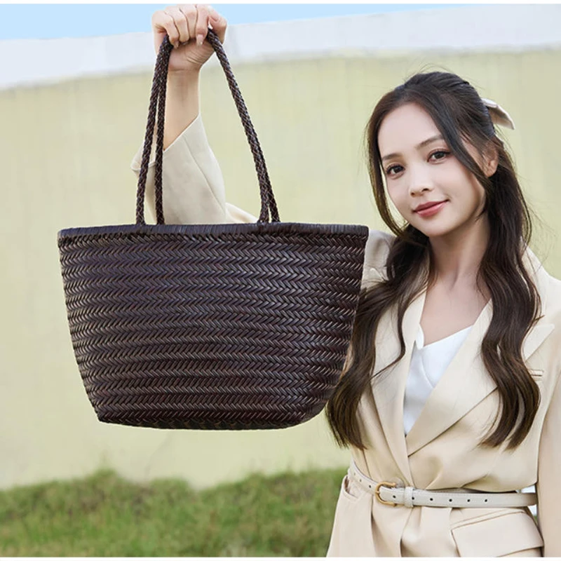 Luxuriöse Handtasche mit Obergriff, Französischer Stil Echtes Leder Patchwork Große Einkaufstasche, Damen Retro Casual Schultertasche – Detail 16