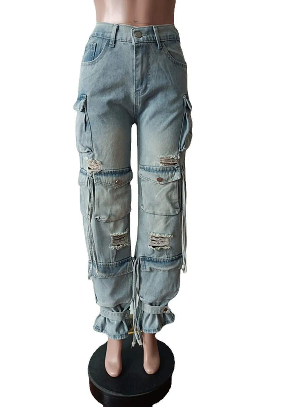 Fashion Cargo Y2K Denim Pocket Denim Pants Streetwear High Waist Jeans 2023 Women Summer Clothes Trousers Wide Leg Baggy Pants