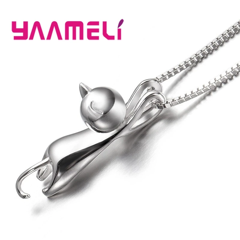 Cute Cat Necklace Women 925 Sterling Silver Animal Pendant Girls Neck Accessories Daily Wear Party Trendy Jewelry Fancy Gift