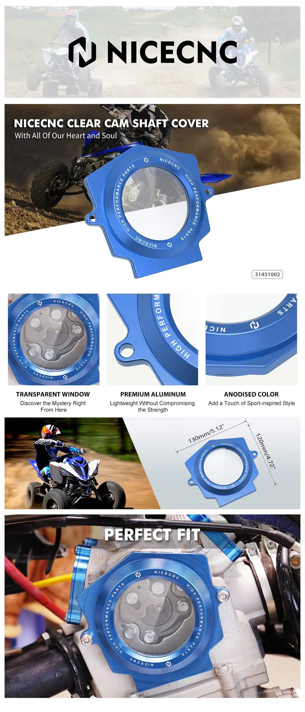 NICECNC Für Yamaha Raptor 700 700R YFM700 2006-2024 Nockenwellenabdeckung Schutzplatte Aluminium ATV Zubehör 1S3-11185-00-00 – Detail 1