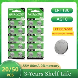 20PCS-50PCS 1.55V AG10 LR1130 SR54 389 189 SR1130 D189 LR54 Button Batteries G10A SR1130SW Cell Coin Watch Toys Remote Battery