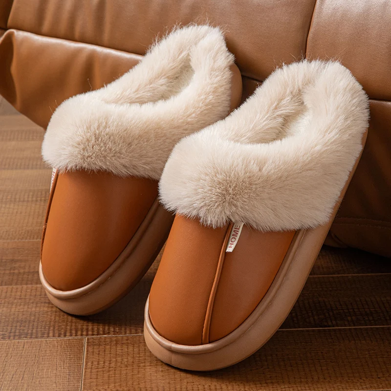 Damen-Hausschuhe, Winter, für drinnen und draußen, warm, rutschfest, Baumwollschuhe, wasserdicht, flauschige Hausschuhe, Paar-Schlafzimmer-Plüsch-Hausschuhe – Detail 6