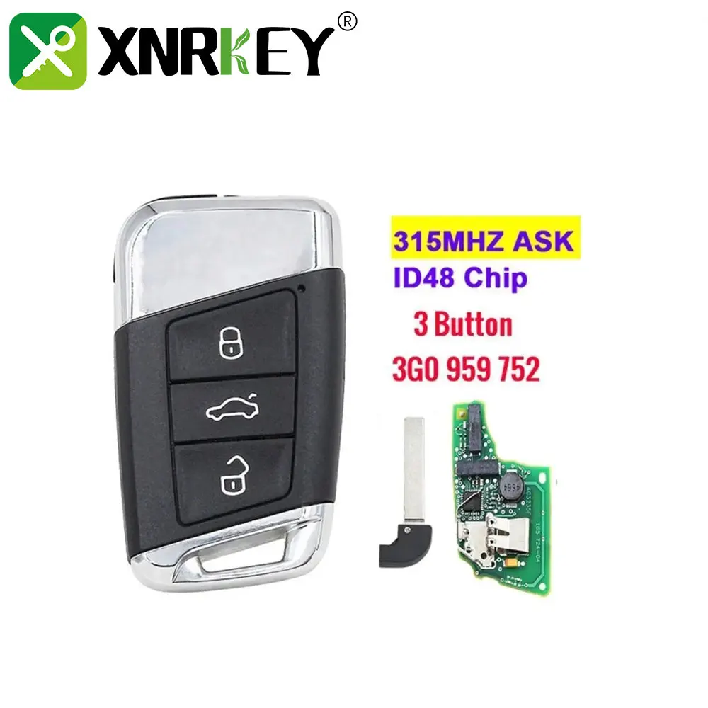 

XNRKEY 3 Button Smart Remote Car Key ID48 Chip 315Mhz for Volkswagen VW Passat Magotan B8 Skoda A7 Variant 2014-2020 FCC 3G0959