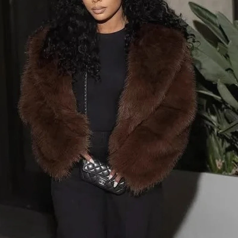 Short Coats Women Faux Fur Fox Streetwear Thick Warm Coat Turn Down Collar Jackets Y2k Outerwear Spring Autumn Winter Jacket