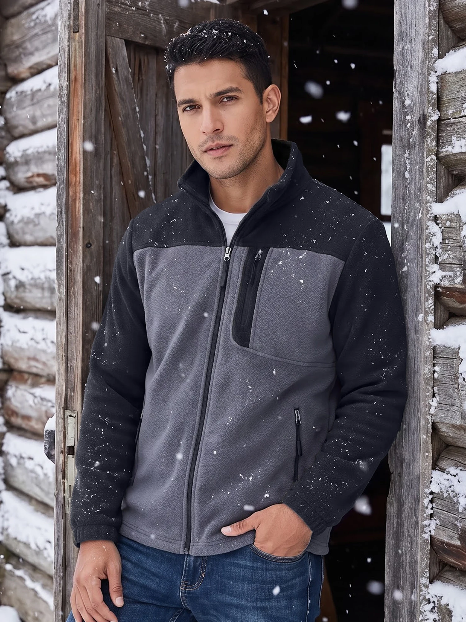 Herren Warme Polarfleece-Jacke mit Vollreißverschluss, Windbreaker mit mehreren Taschen, Arbeits- und Wanderjacke für Herbst & Winter – Detail 2