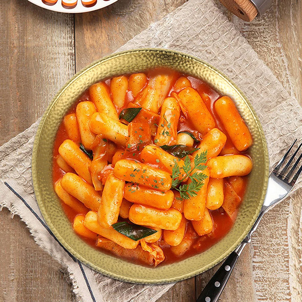 

Stainless Steel Pasta Plate Hammered Design Multi-Functional Serving Dish Bbq Western Steak Fruit Salad Kitchen Food Tray Round