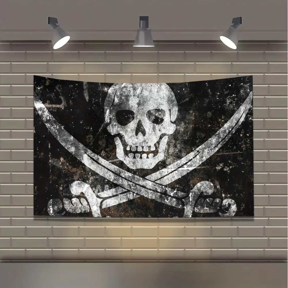 Pirate Skull Flag Banner Tapestry Skeleton Crossbones Gothic Grunge Wall Art Decor Poster Decoration