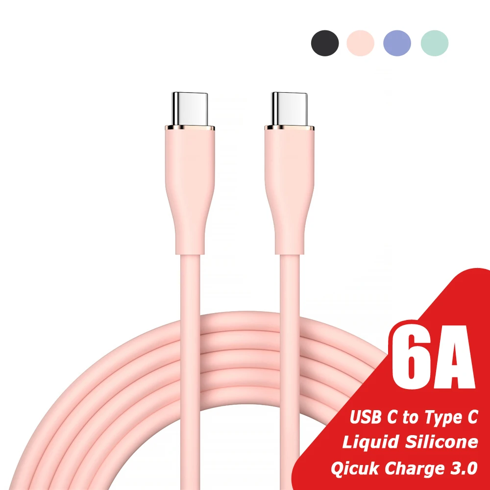 6A 60W Liquid Silicone USB C to Type C Cable Fast Charging Data Cord for iPhone 15 Xiaomi 13 Samsung POCO Oneplus Redmi Huawei