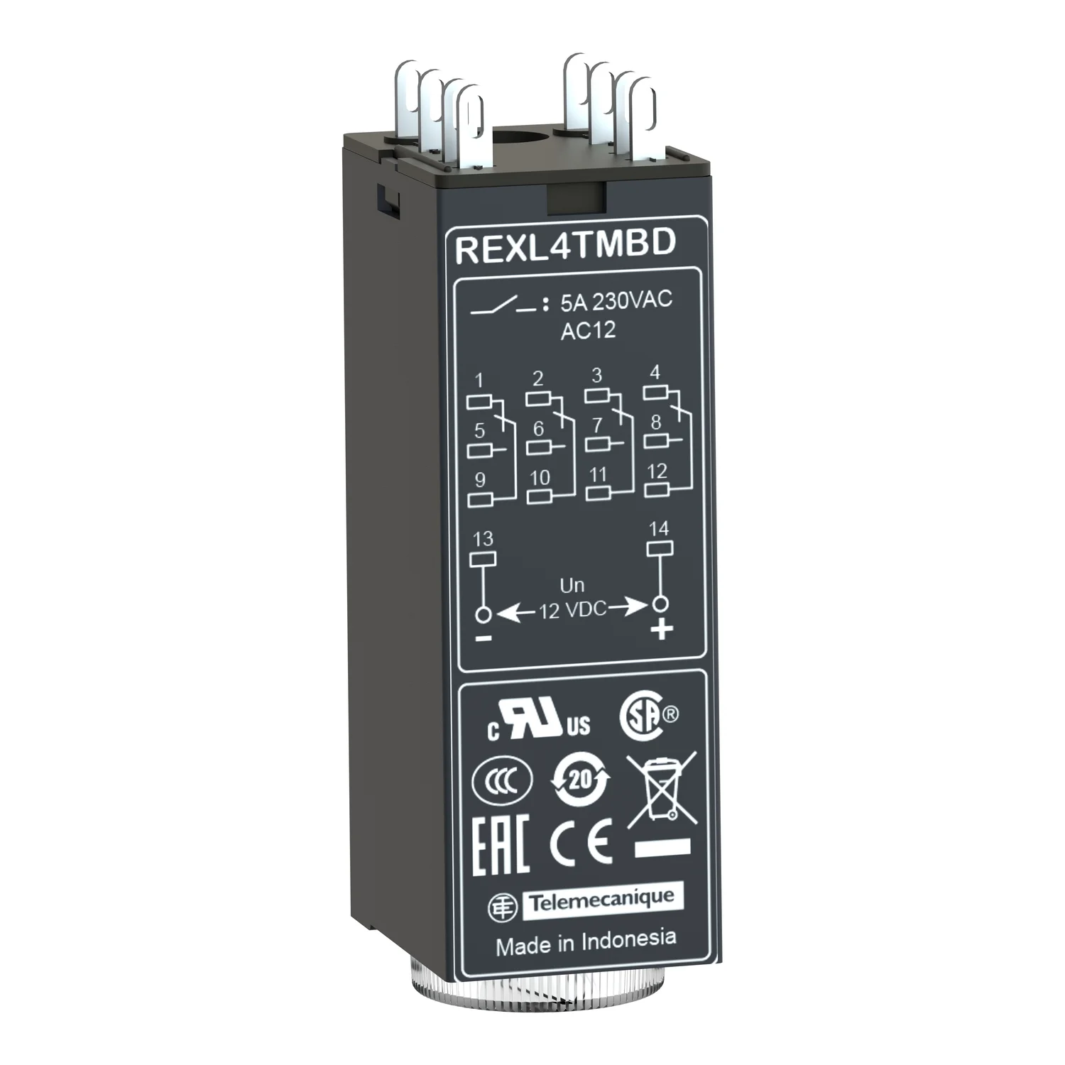 

REXL4TMBD Modular timing relay, 5 A, 4 CO, 0.1 s..100 h, on-Delay, 24 V DC