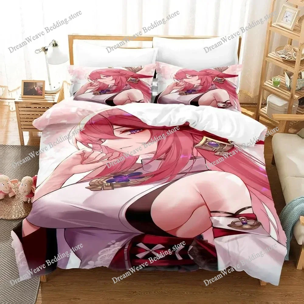 

Genshin Impact Yae Miko Bedding Set Duvet Cover Set for Boys Bedroom Single Double Full Queen Size Quilt Cover Pillowcase