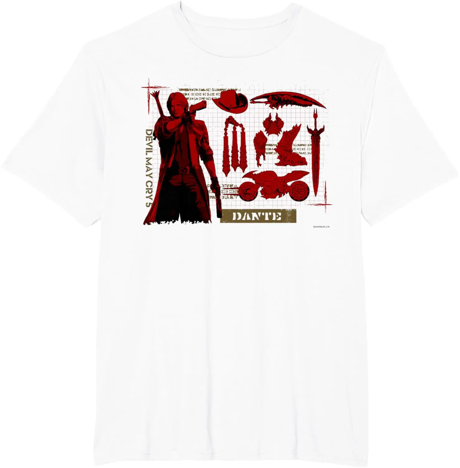 Devil May Cry 5 Dante Red Silhouette & Weapon Graphic T-Shirt – Dark Action Game Theme Print Cotton Apparel for DMC Fans
