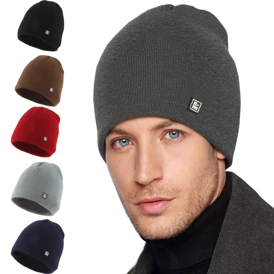 

Men's Beanie Hats Winter Warm Knitted Cap Bonnet Solid Color Fashion Hip-hop Hat Skullies Outdoor Ski Caps Gorras