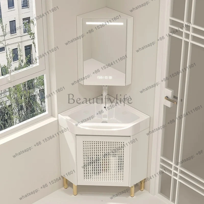 شقة صغيرة خزانة حمام الثلاثي حوض غسيل خزانة زاوية من الأرض إلى السقف السيراميك المتكامل