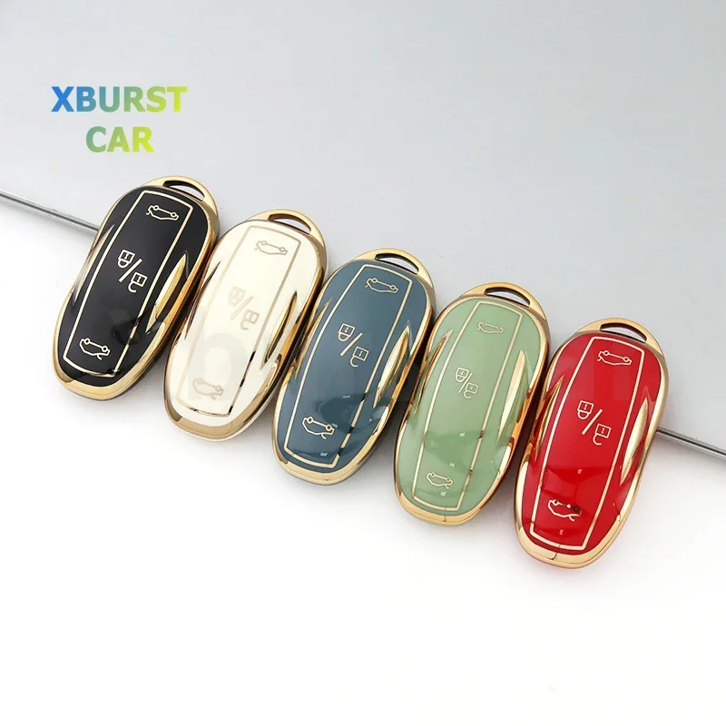 

Чехол для автомобильного ключа Golden Edge из ТПУ для Tesla Mode 3Y S X, автомобильный пульт дистанционного управления, держатель брелока, защита без ключа, аксессуары