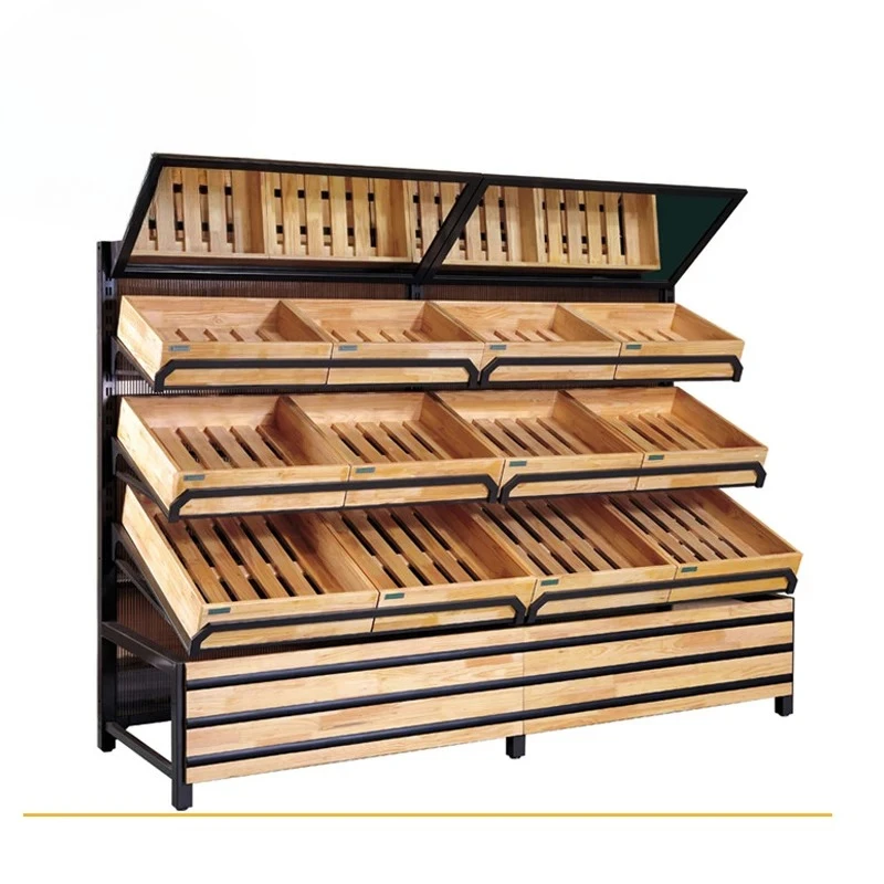 

Professional Custom Fashion Retail Store Display Wooden Supermarket Shelf Display
