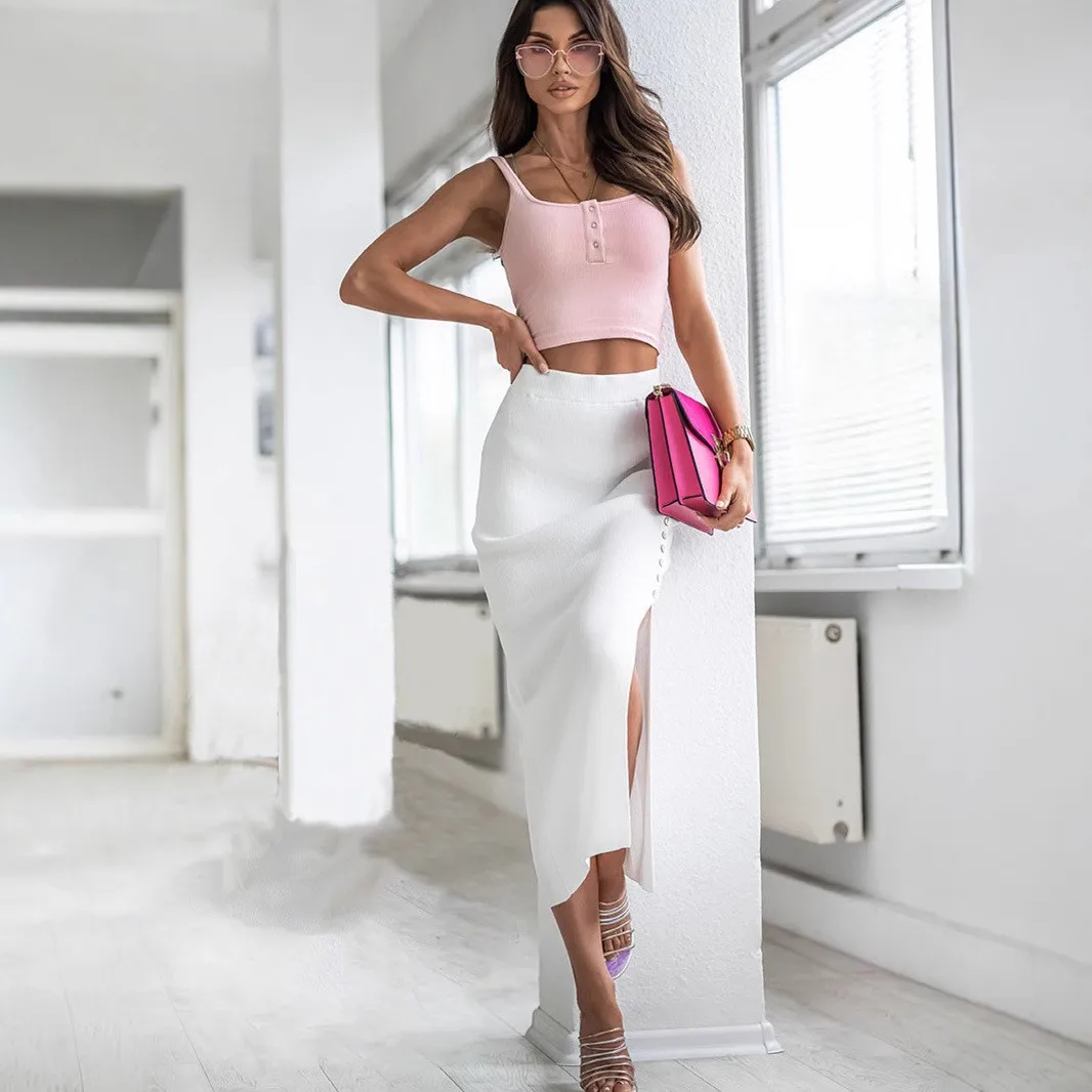 Women's Urban Midi Pencil Skirt Solid Color Cotton Blend Elegant Asymmetrical Long Women Clothing For Woman Female Fashion