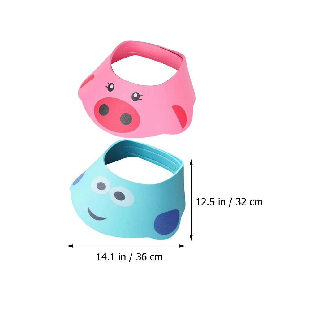

2 Pcs Kids Adjustable Shower Cap Cartoon Water Blocking Bath Visor Toddler Hair Washing Hat Baby Shampoo Shield