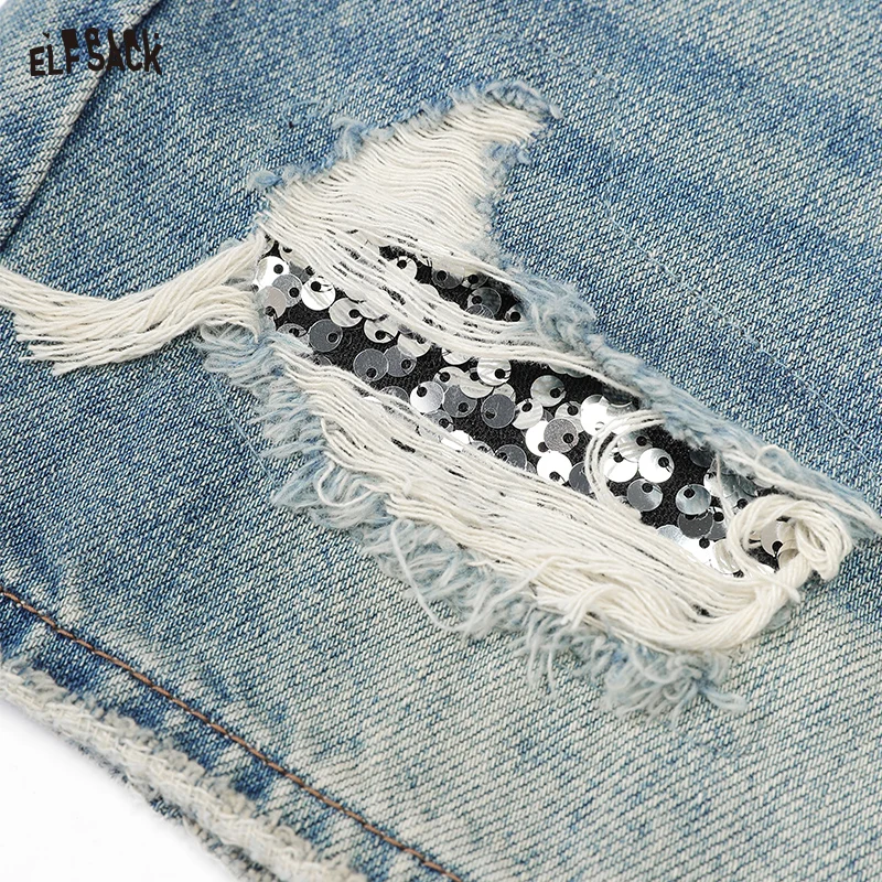 ELFSACK 2025 Summer New Arrivals Ripped High Waisted Washed Casual Jeans Shorts For Women