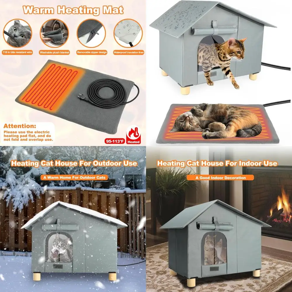 

Insulated Outdoor Cat Shelter with Heated Pad for Winter, Multi-Cat Weatherproof Enclosure for Stray Felines
