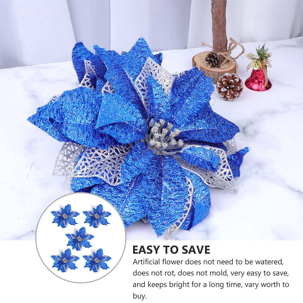 

5 Pcs Blue Christmas Centerpieces Flower Decorations Accessories Artificial Flowers Gold