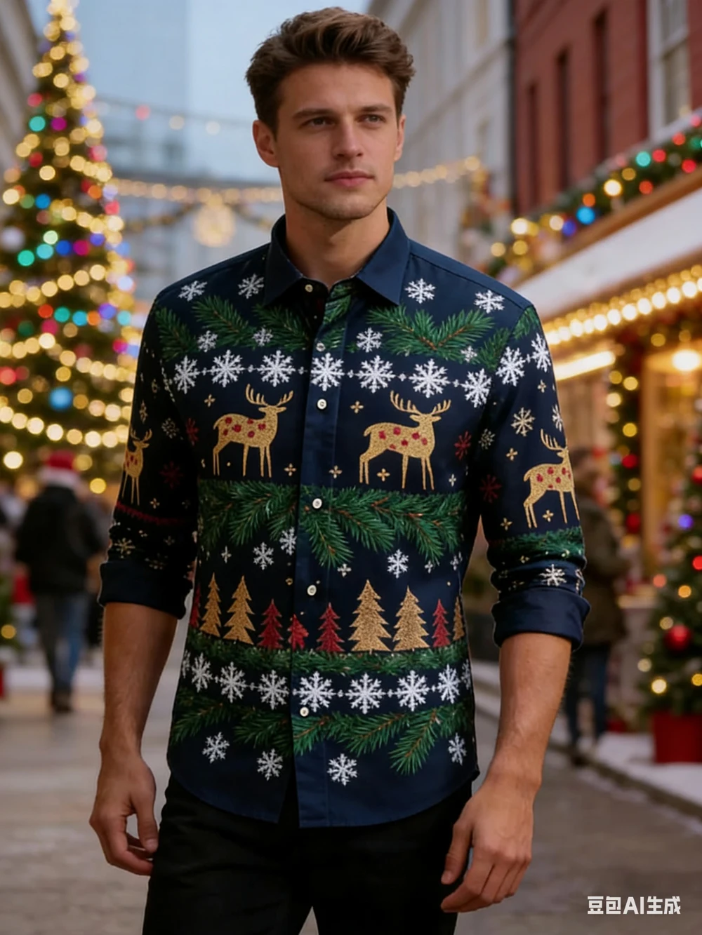 

Men's New Year Christmas Starlight Snowflake 3D Printed Shirt Hawaii Beach Casual Vacation Long Sleeve Lapel Street Clothes Men