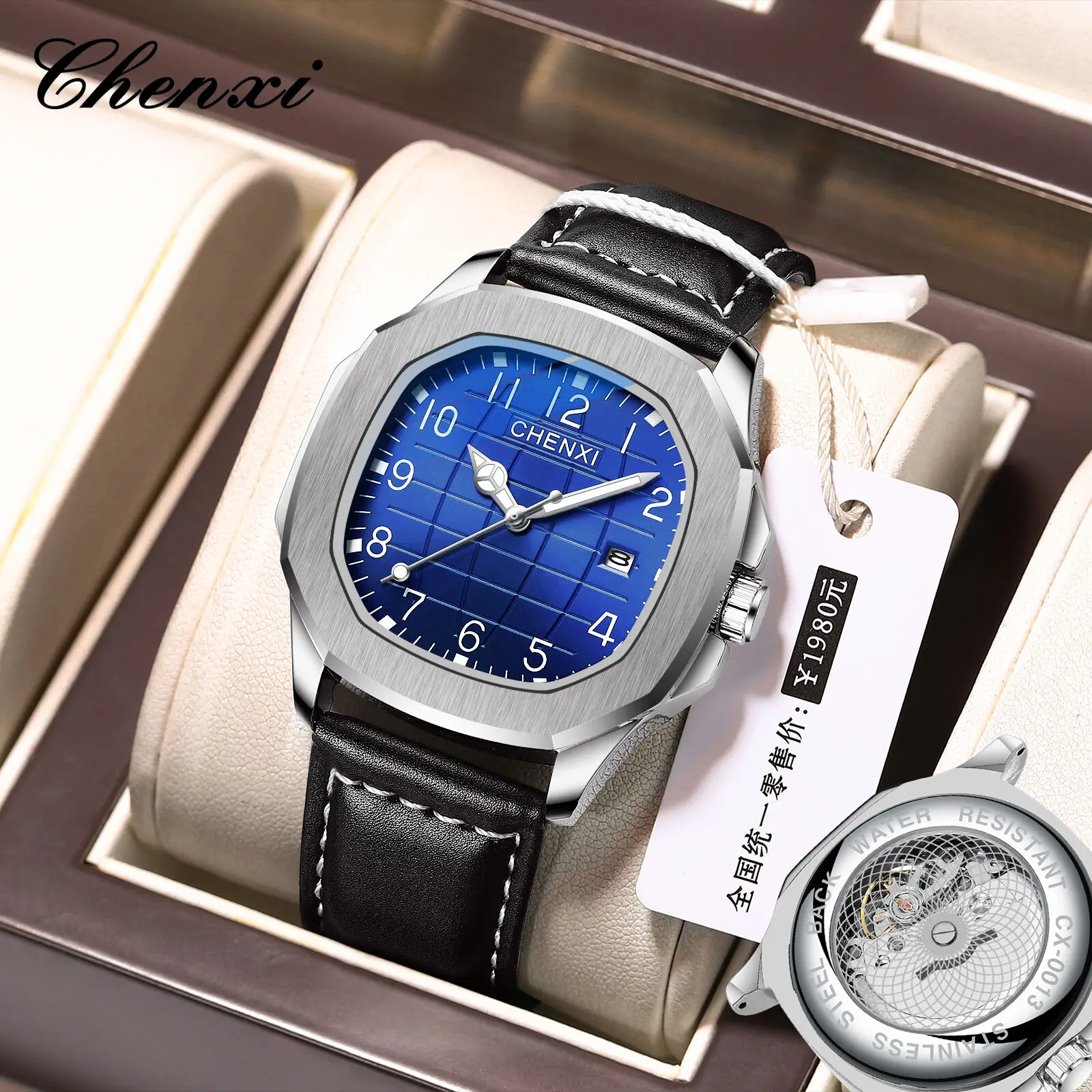 Reloj Chenxi 0013 para hombre, relojes deportivos de cuarzo con fondo transparente para hombre, reloj de pulsera de cuero resistente al agua, reloj Masculino