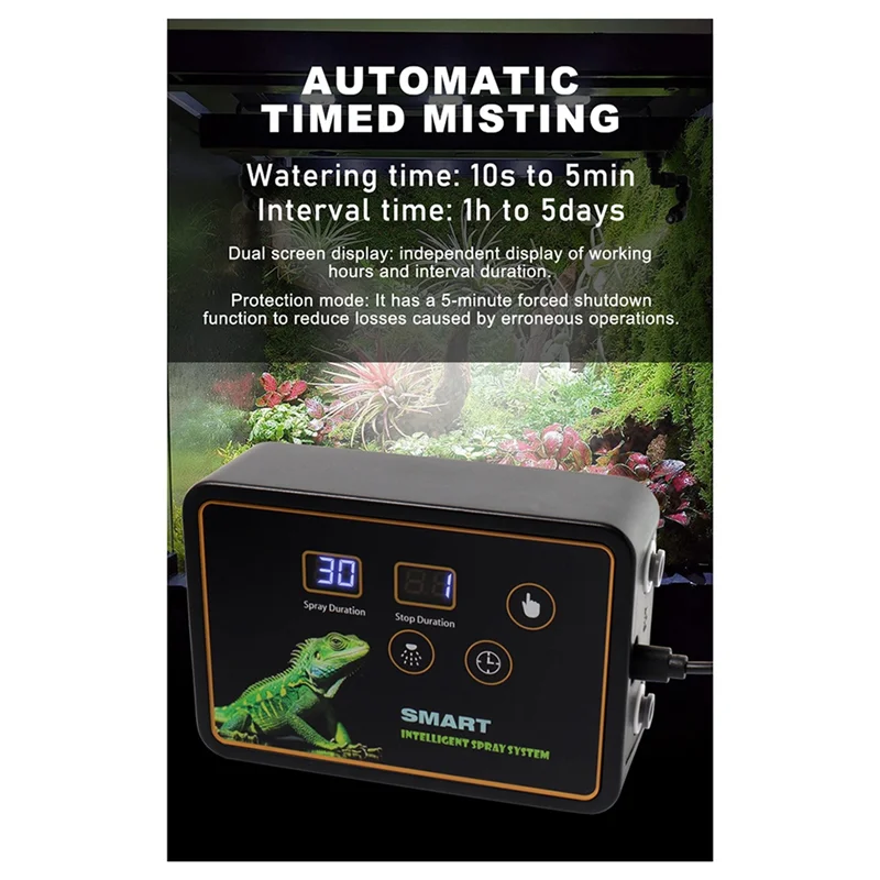 ABUG-New Reptile Intelligent Spray System Fogger Terrarium Humidifier Electronic Timer Automatic Mist Rain Forest Kit EU Plug