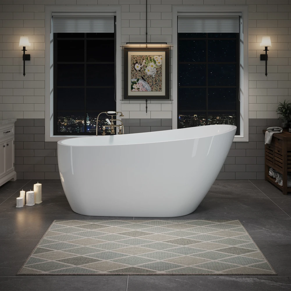 

63" Acrylic Freestanding Tub: Pop-up Drain & Overflow, Deep Soak, Glossy White TH-26A04-63