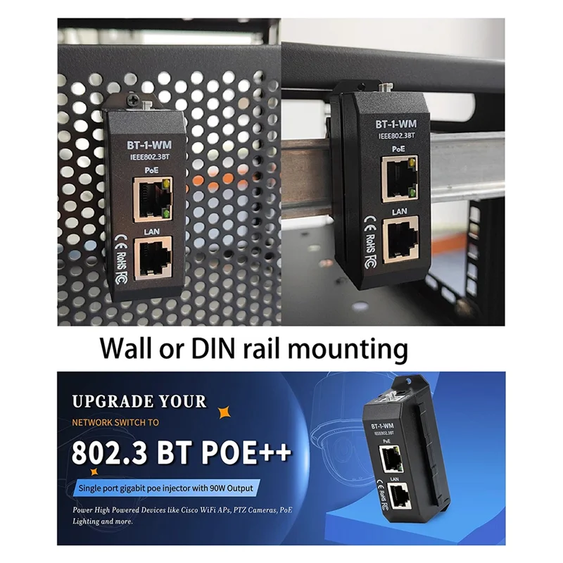 A29F-DIN Poe Injector Rail Single Port Poe Injector Negotiation Up To 90W Output Poe++ For PTZ IP Cameras High-End AP