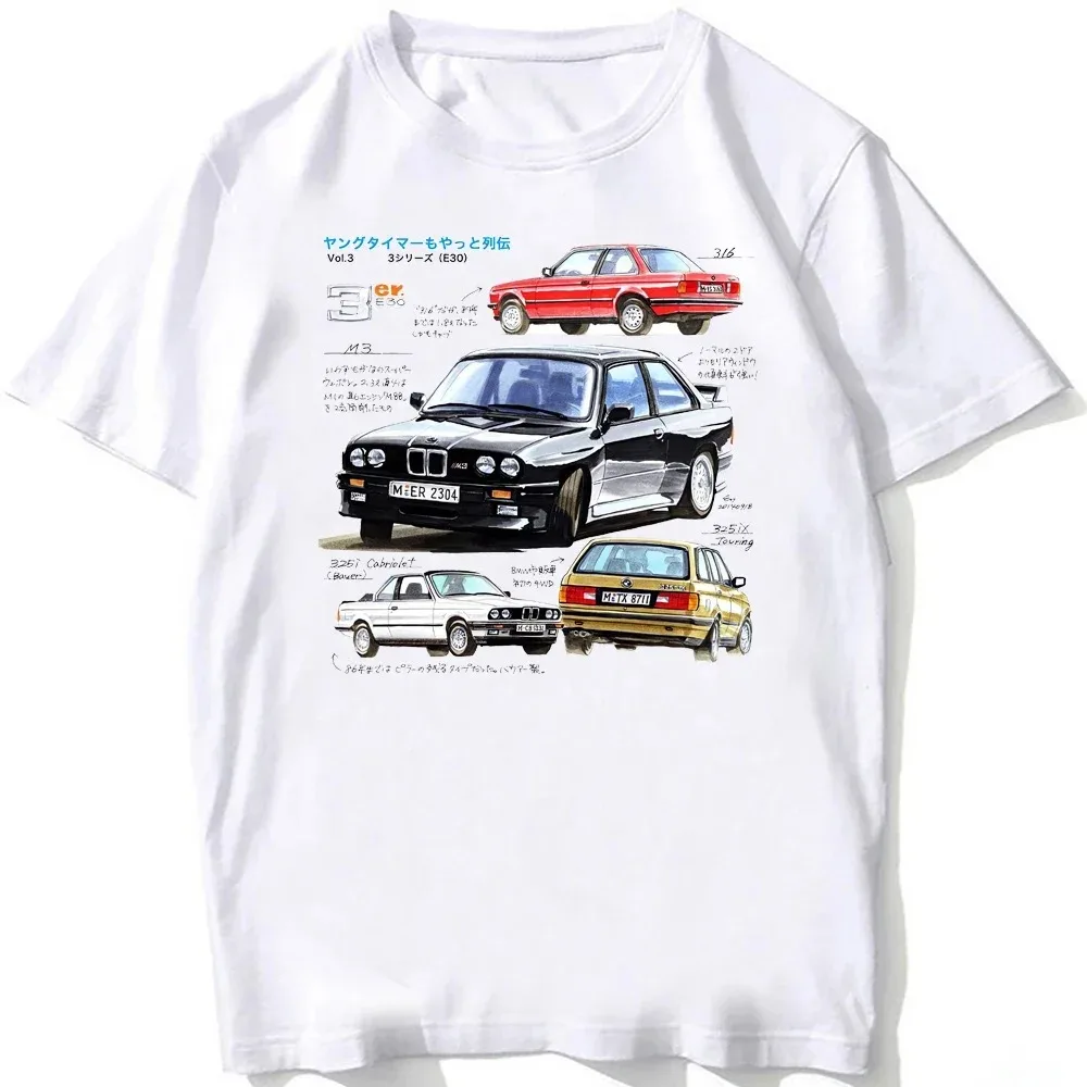 2024Vintage German EUDM-E34M5 Summer men\'s and women\'s same short-sleeved old legend E30 M3 classic car casual top white T-shirt