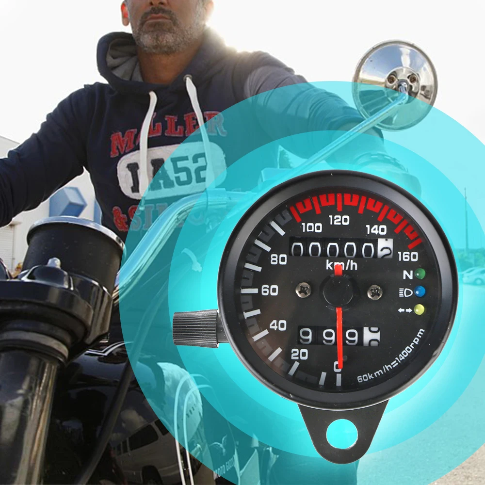 12V Backlight Indicator Odometer Gauge Universal with LED Signal Light Motorcycle Speedometer for Cafe Racer Motorbike