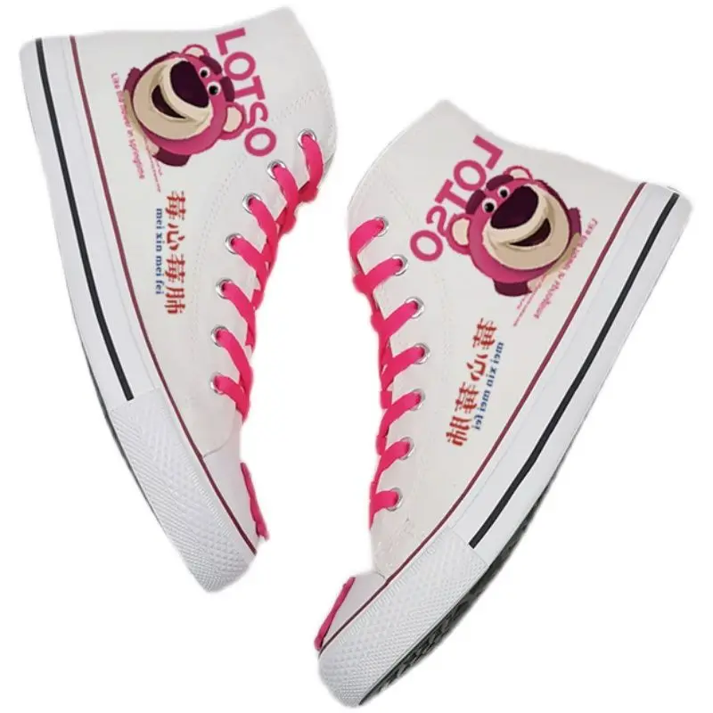 Zapatos de lona con diseño de oso de fresa para mujer, calzado transpirable de alta calidad, color blanco, Verano