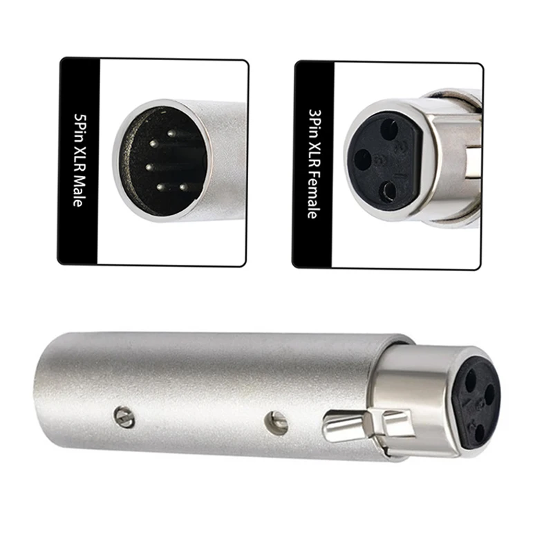 

1pcs XLR 5Pin Male to 3Pin Female DMX Metal Cased Converter Audio Adapter for Stage light Cable Convertor Microphone Connector