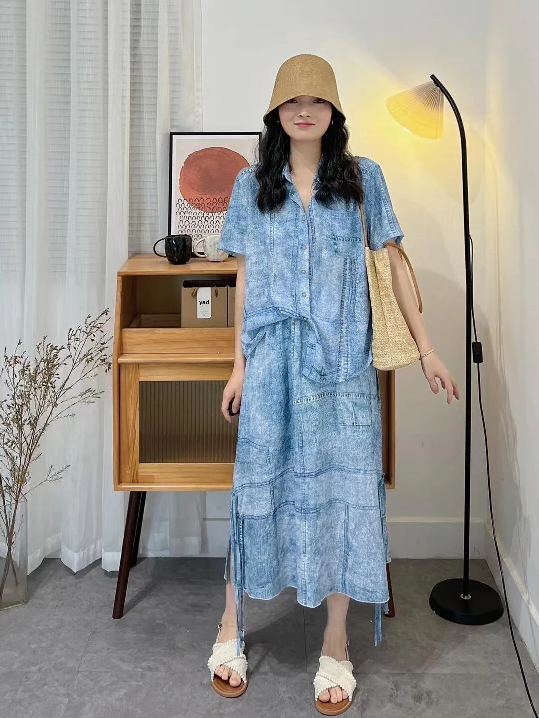 

Легкий свободный топ TheLAN Casual из шифона с принтом и воротником, А-силуэт, из полиэфирного волокна